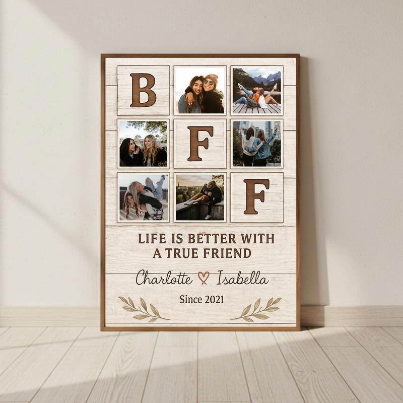 Forever Friends Personalized Rustic Photo Collage Canvas - Personalize Wall Art