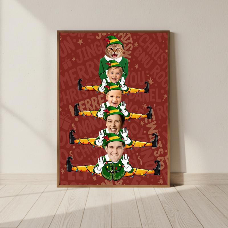 Funny Elf Family Canvas Keepsake - Personalized Christmas Gift - Personalize Wall Art