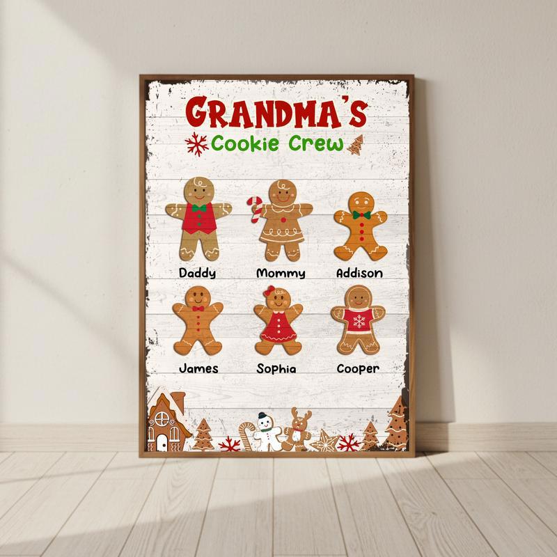 Gingerbread Family Christmas - Custom Grandma’s Cookie Crew Canvas - Personalize Wall Art