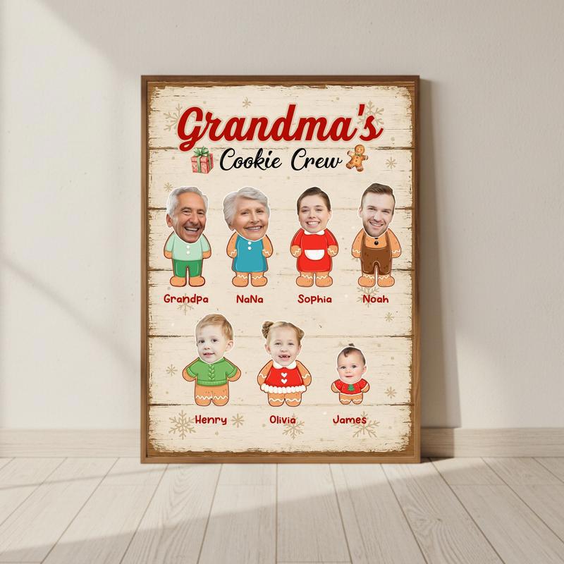 Gingerbread Family - Custom Grandma’s Cookie Crew Christmas Canvas - Personalize Wall Art
