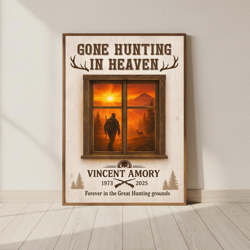 Gone Hunting In Heaven - Personalized Hunter Memorial Canvas - Personalize Wall Art