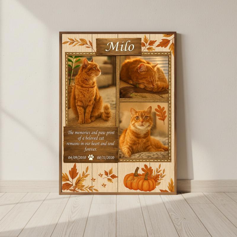 Heartfelt Cat Remembrance - Custom Photo Collage Memorial Canvas - Personalize Wall Art