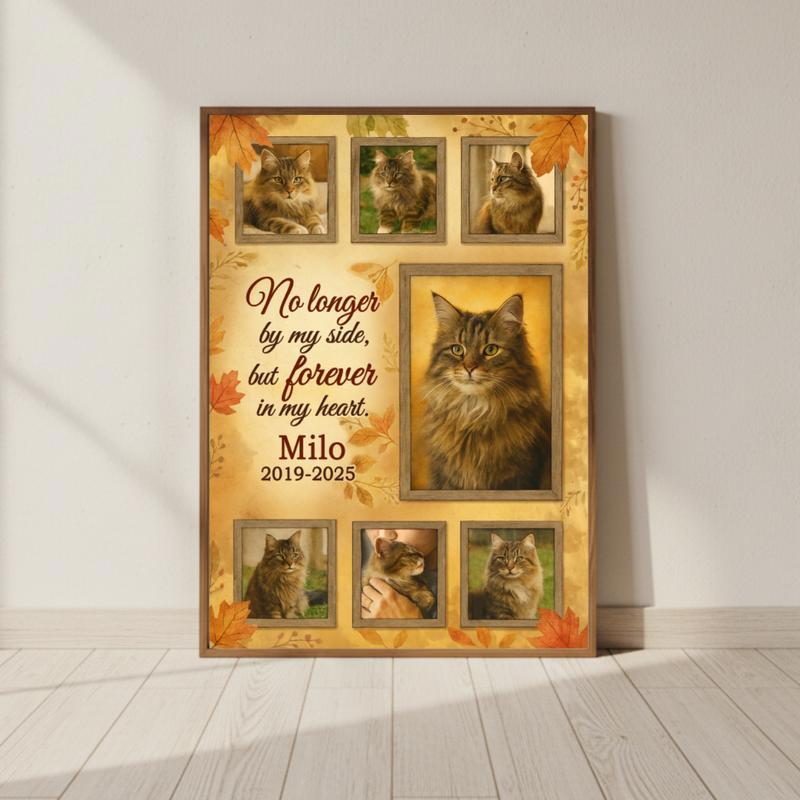Loss Tribute Photo Frame - Autumn Pet Cat Keepsake Canvas - Personalize Wall Art