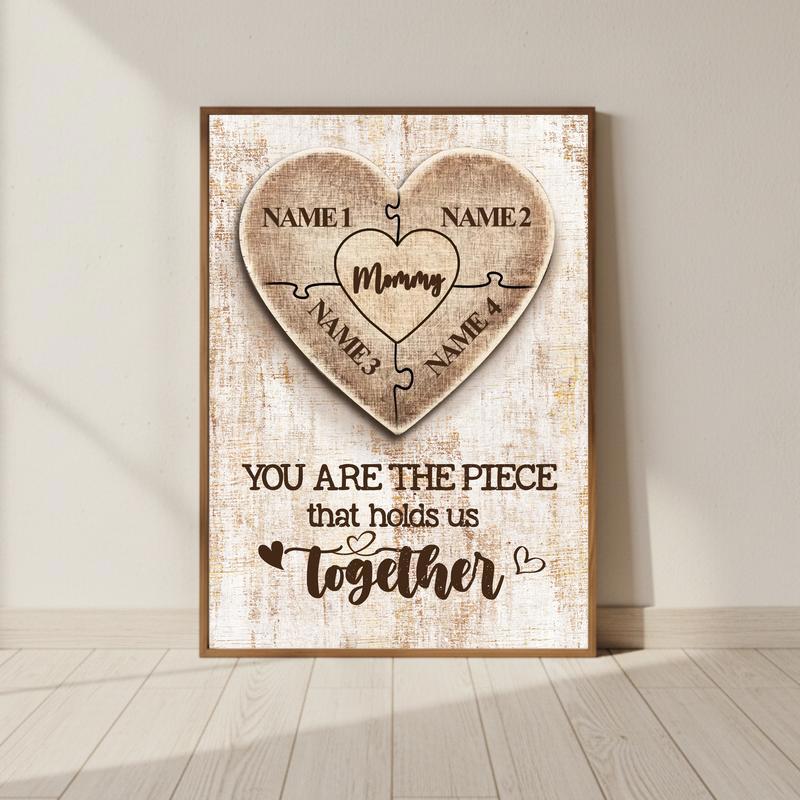 Personalized Canvas Mom Connects Our Family with Heart Puzzle Name - Personalize Wall Art