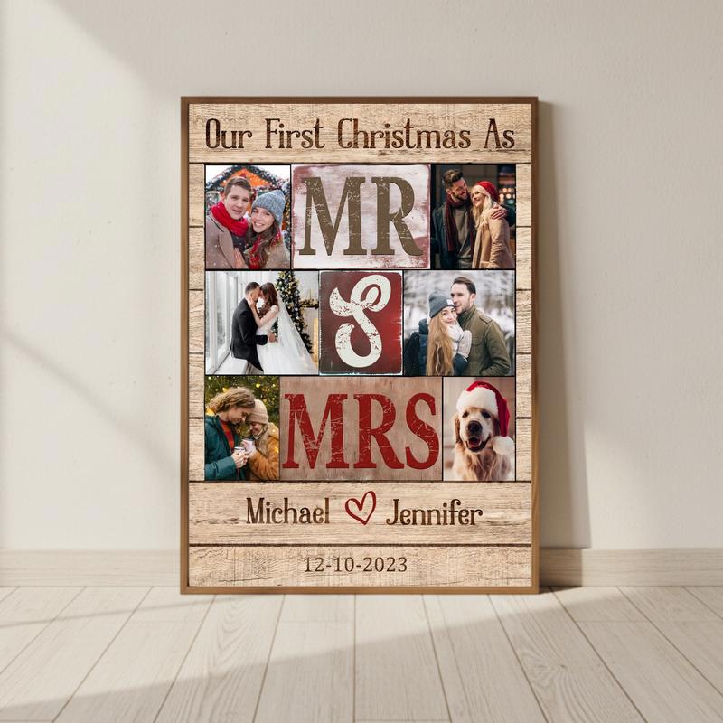 Custom Mr. and Mrs. Canvas Our First Christmas Together - Personalize Wall Art