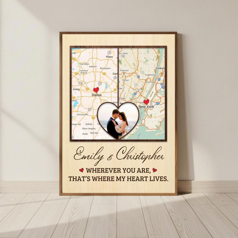Personalized Map Art To Close The Distance - Couples Gift Canvas - Personalize Wall Art