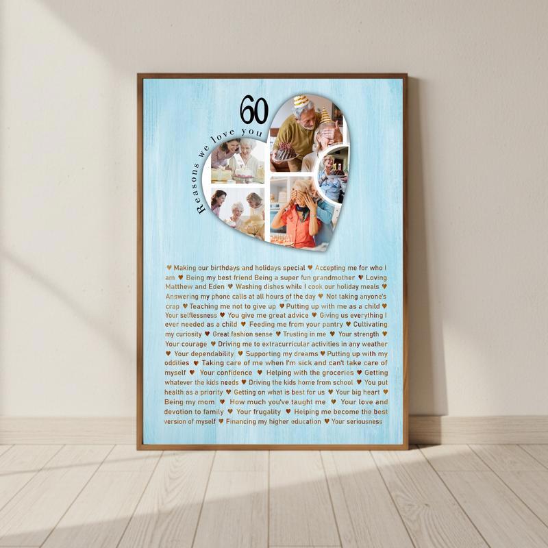 60 Moments Mom's 60th Birthday Photo Canvas of Love - Personalize Wall Art