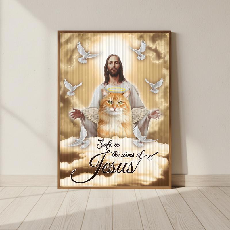 Safe In The Arms Of Jesus - Personalized Cat Memorial Canvas - Personalize Wall Art