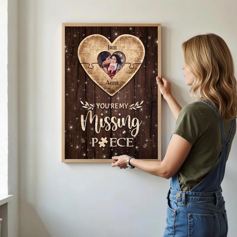 A Missing Piece Of My Heart - Personalized Valentine Puzzle Canvas