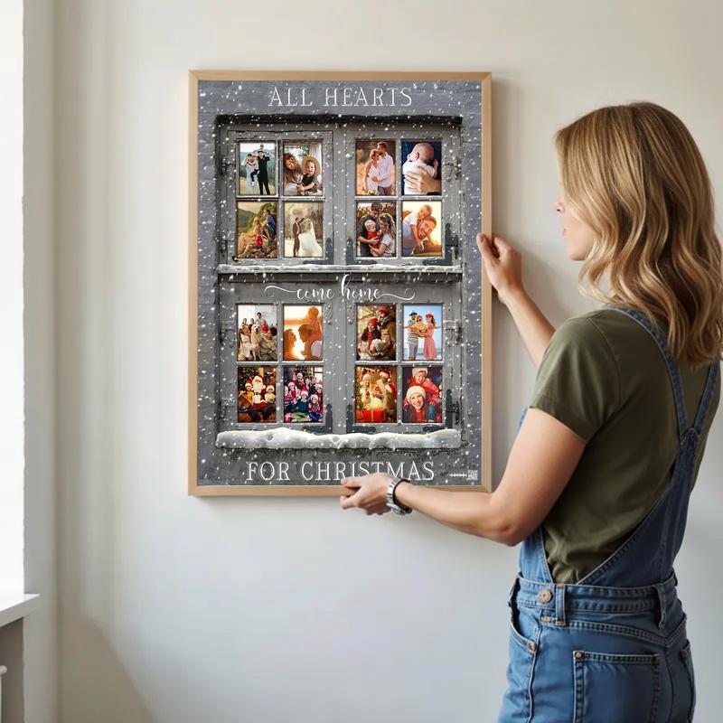 Grey Christmas Window Photo Canvas All Hearts Come Home