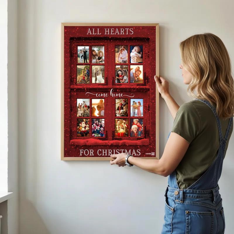 Our Home's Christmas Heart Red Window Photo Canvas Keepsake