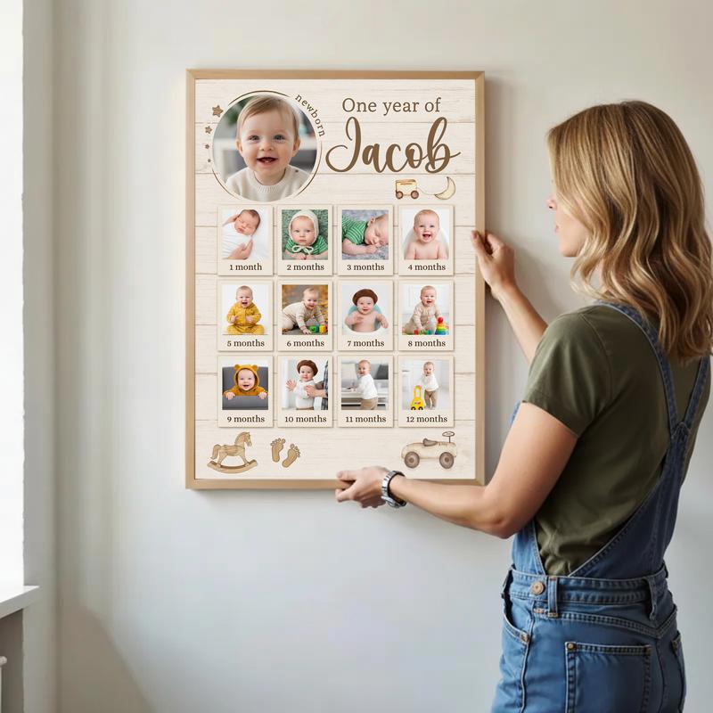 Baby's Journey First Year Photo Collage Rustic Keepsake Canvas