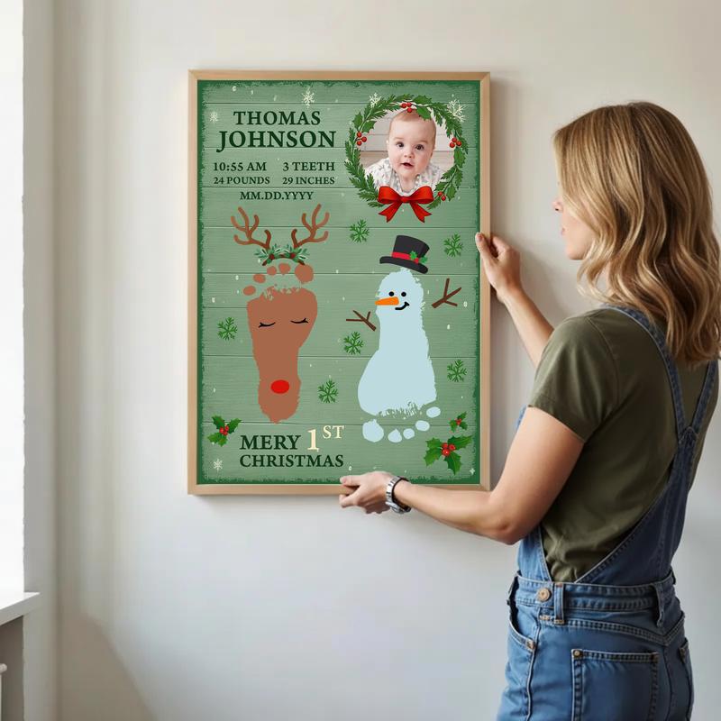 Cherish Baby's First Christmas - Personalized Footprints Canvas