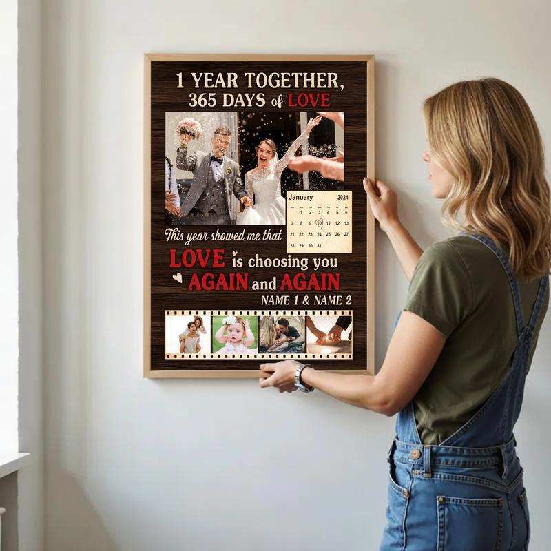 Cherish Your First Year - Custom Wedding Photo Collage Canvas