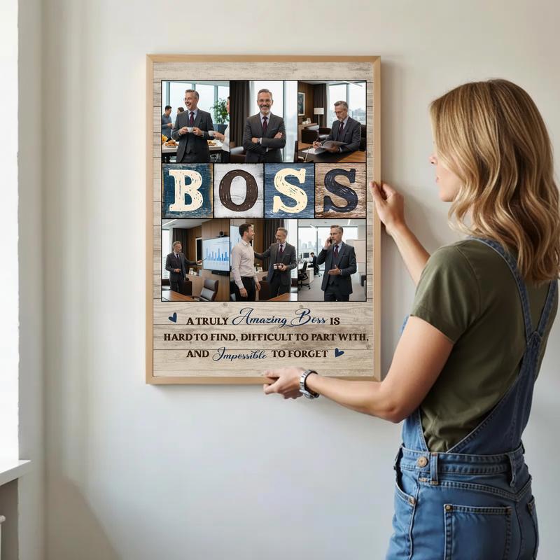 Cherished Boss Retirement Photo Collage Gift Canvas