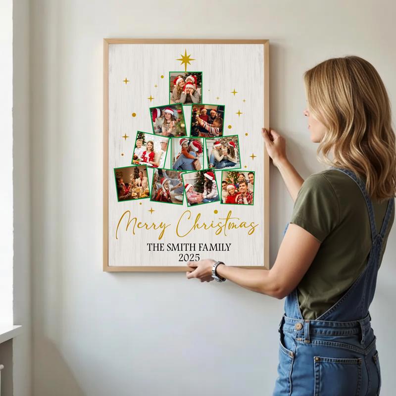 Cherished Christmas Photo Family Tree Custom Canvas - Holiday Home Decor