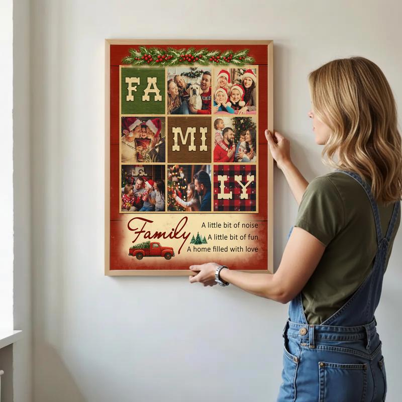 Cherished Family Photos & Quote Rustic Christmas Gift Canvas