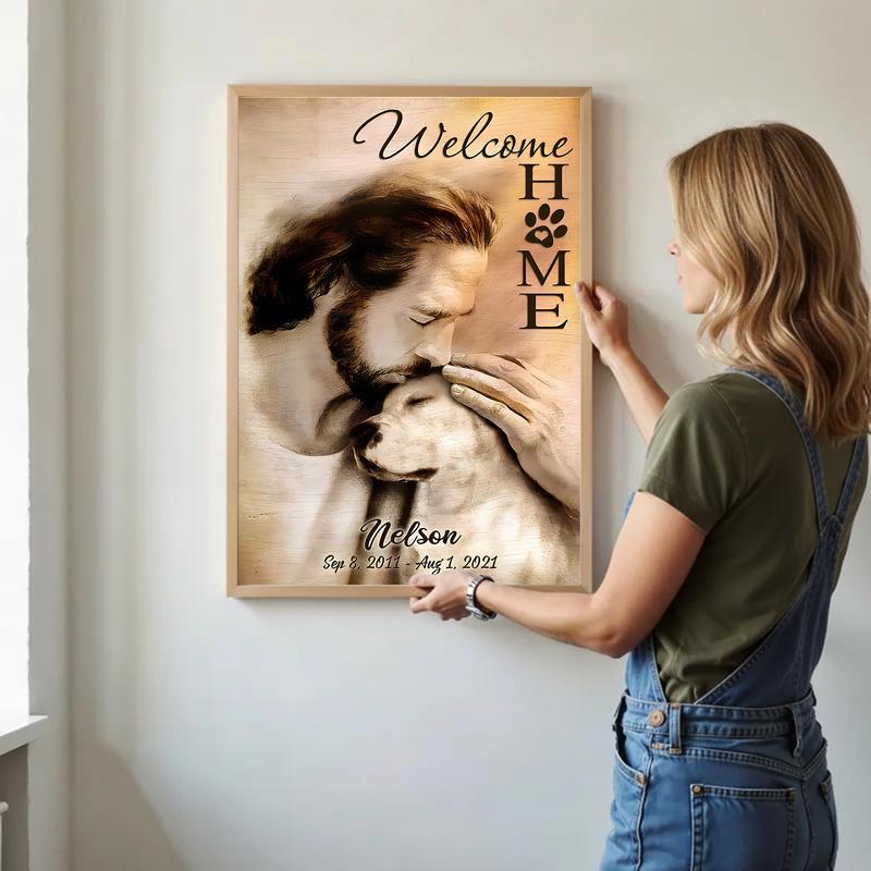Comforting Christian Pet Loss - Jesus Arms Dog Memorial Canvas
