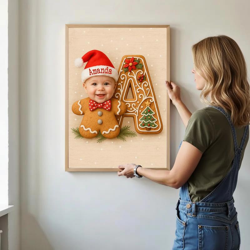 Custom Baby's First Christmas Gingerbread Letter Canvas Keepsake