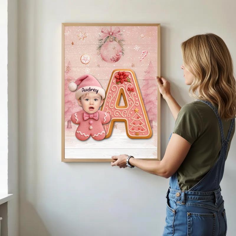 Custom Baby’s 1st Holiday Keepsake - Baby Pink Gingerbread Canvas
