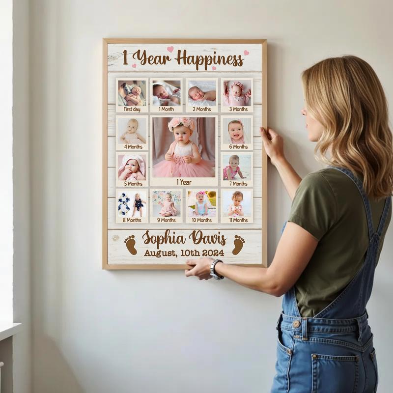 Custom Baby's 1st Year Photo Collage Canvas - 12 Months Milestone