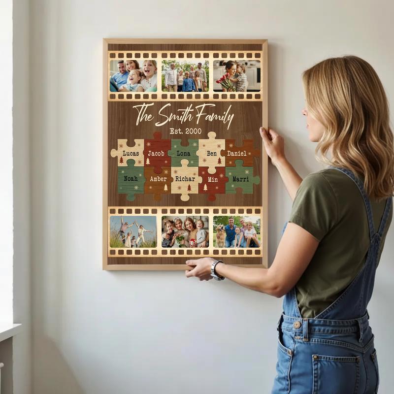 Custom Christmas Photo Collage Canvas - Family Puzzle Keepsake