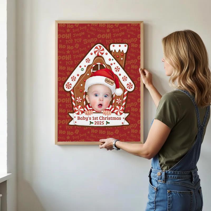 Custom Face Gingerbread House - Baby's First Christmas Canvas