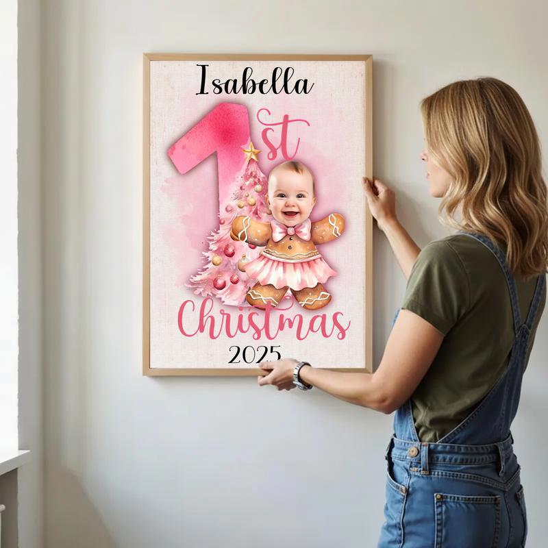 Custom Pink Gingerbread Ballerina Canvas - Baby Girl 1st Christmas