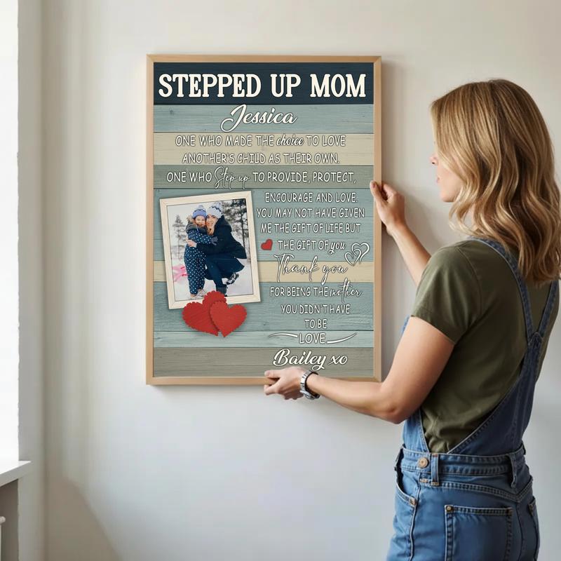 Custom Stepped Up Mom Gift - Rustic Mother's Day Canvas
