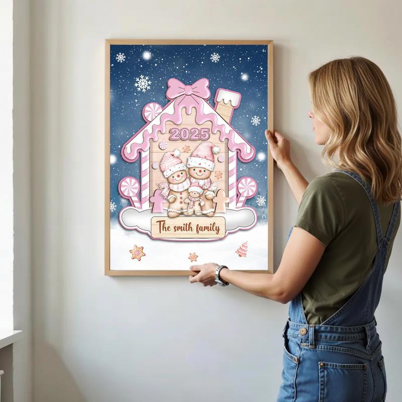 Cute Holiday Home Decor - Custom Pink Gingerbread Family Canvas