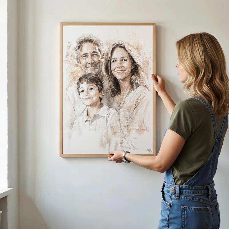 Vibrant Sketch Art Hand-Drawn Family Portrait Keepsake Canvas