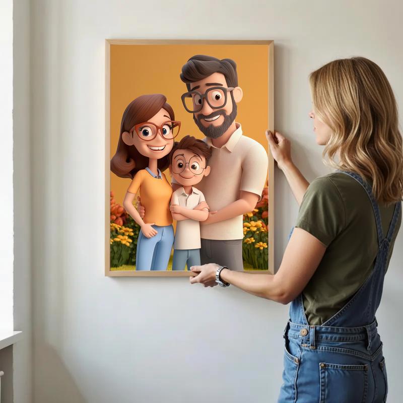 Vibrant Family Fun Custom 3D Cartoon Canvas Portrait