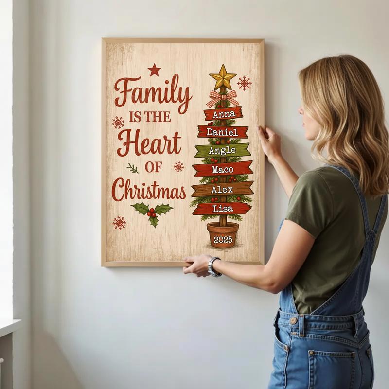 Family Is The Heart Of Christmas - Personalized Family Tree Canvas