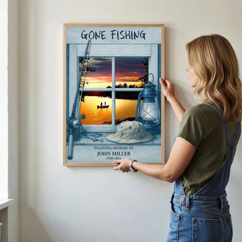 Fisherman's Personalized Remembrance - Gone Fishing Tribute Canvas