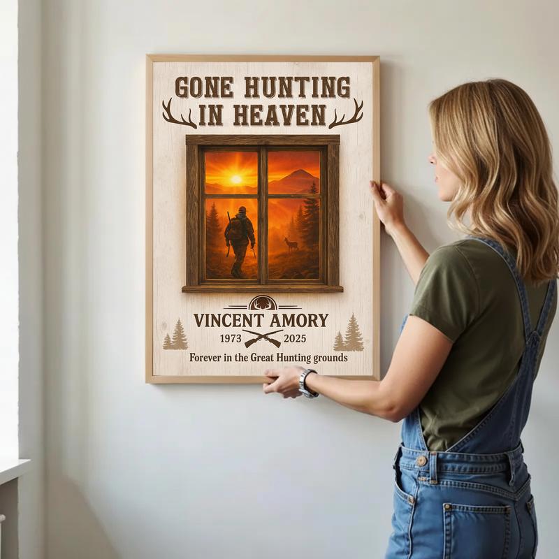 Gone Hunting In Heaven - Personalized Hunter Memorial Canvas
