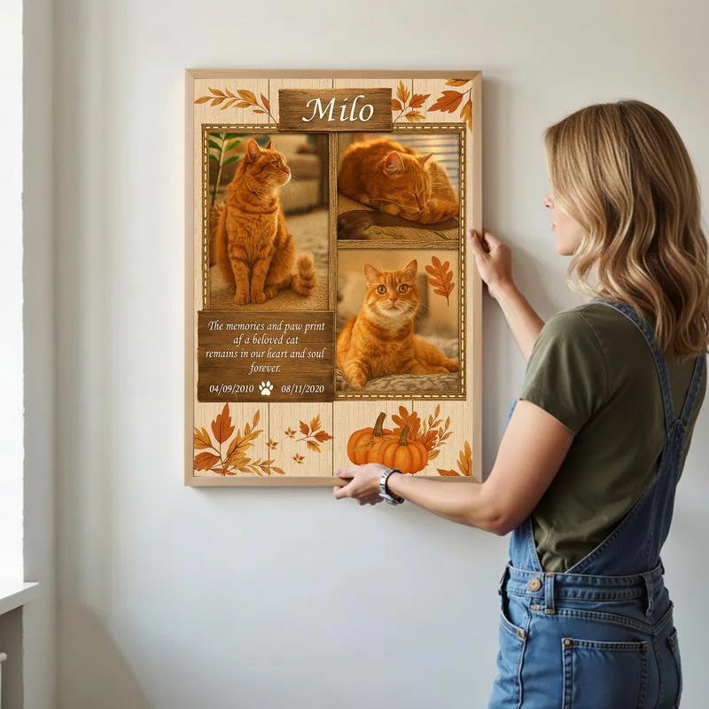 Heartfelt Cat Remembrance - Custom Photo Collage Memorial Canvas