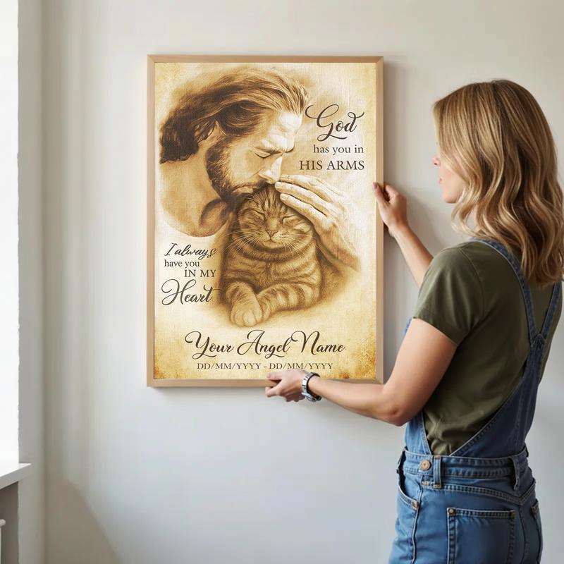 Heavenly Cat Memorial Photo Gift - "In God's Arms" Canvas