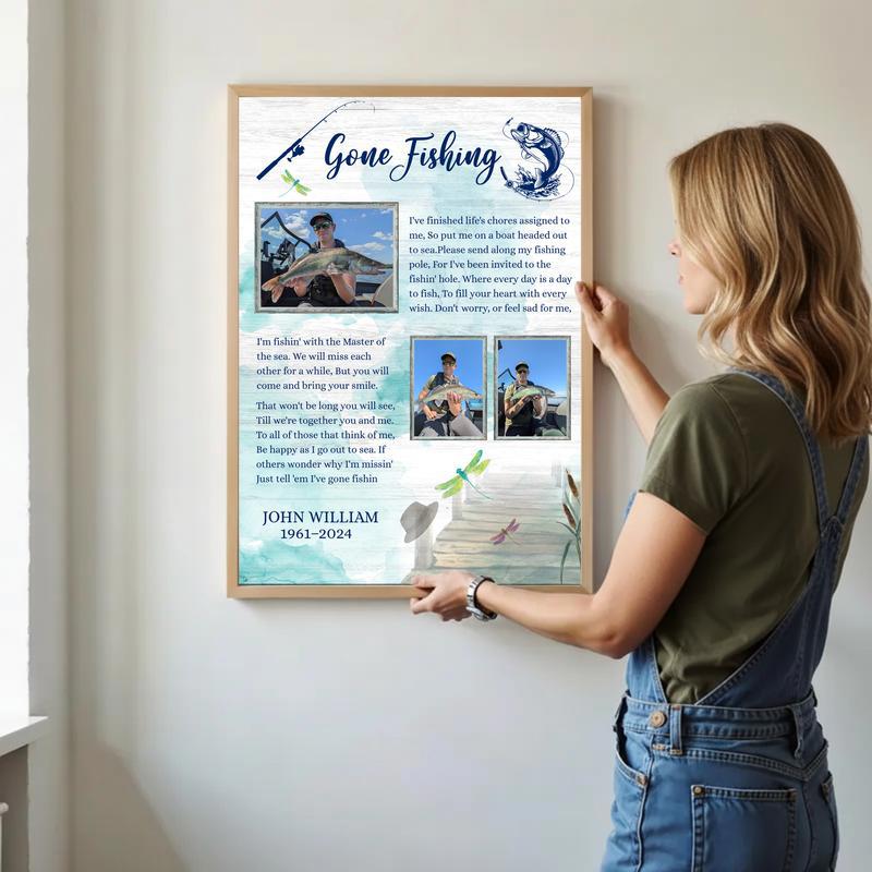 In Loving Memory - Dad's Fisherman Photo Collage Canvas
