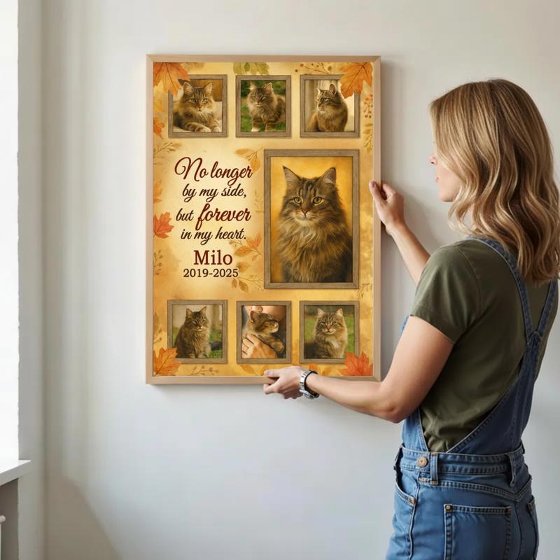 Loss Tribute Photo Frame - Autumn Pet Cat Keepsake Canvas