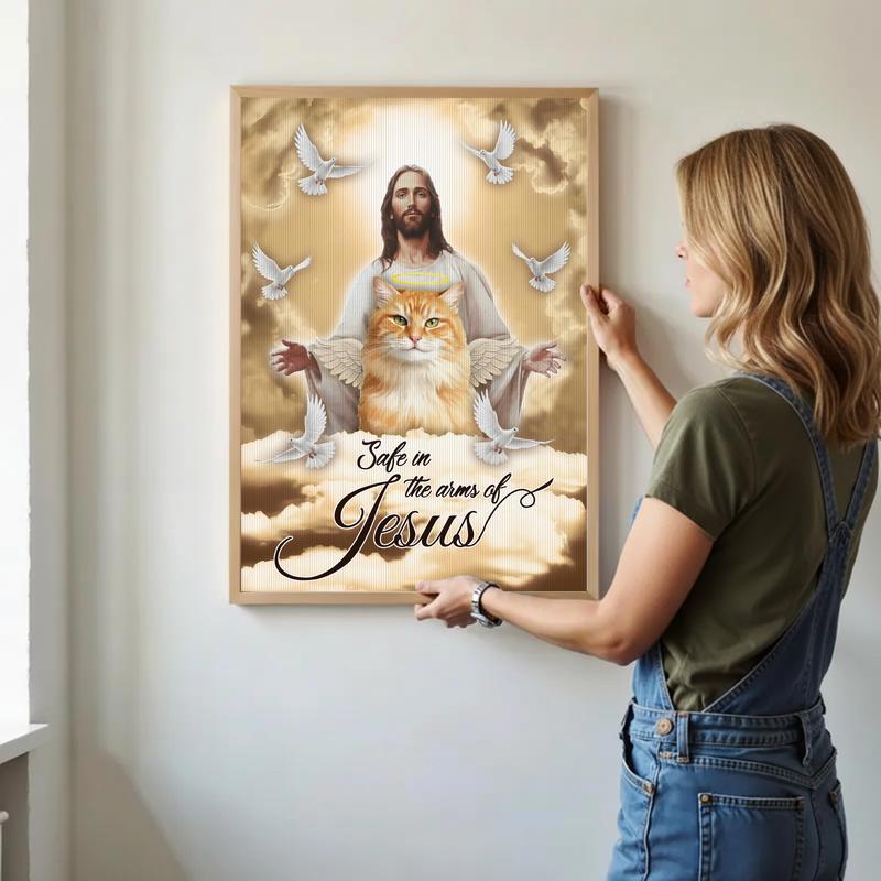 Safe In The Arms Of Jesus - Personalized Cat Memorial Canvas