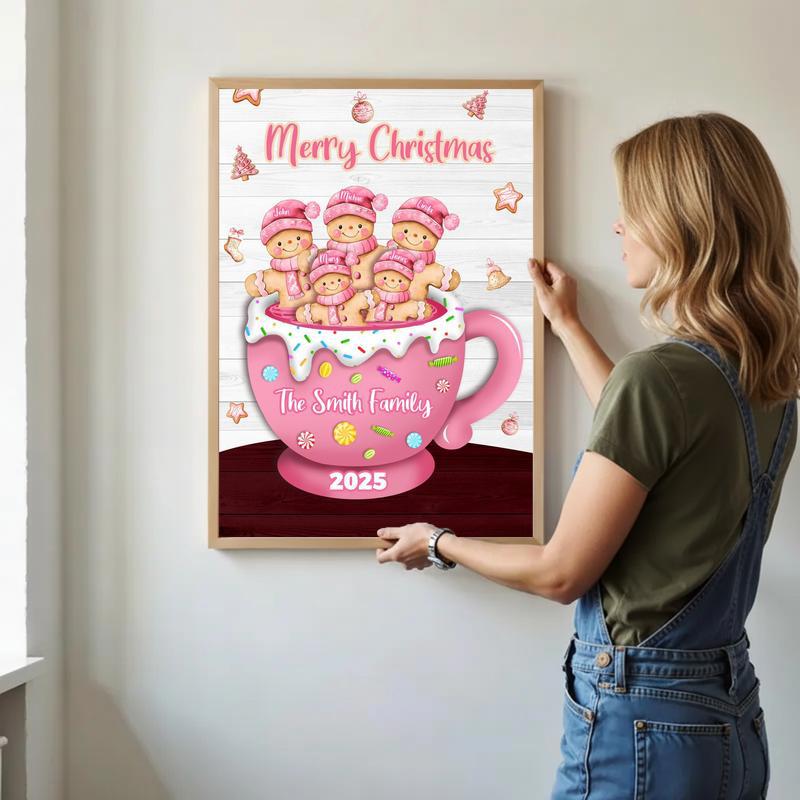 Sweet Pink Gingerbread Family Christmas Keepsake Custom Canvas
