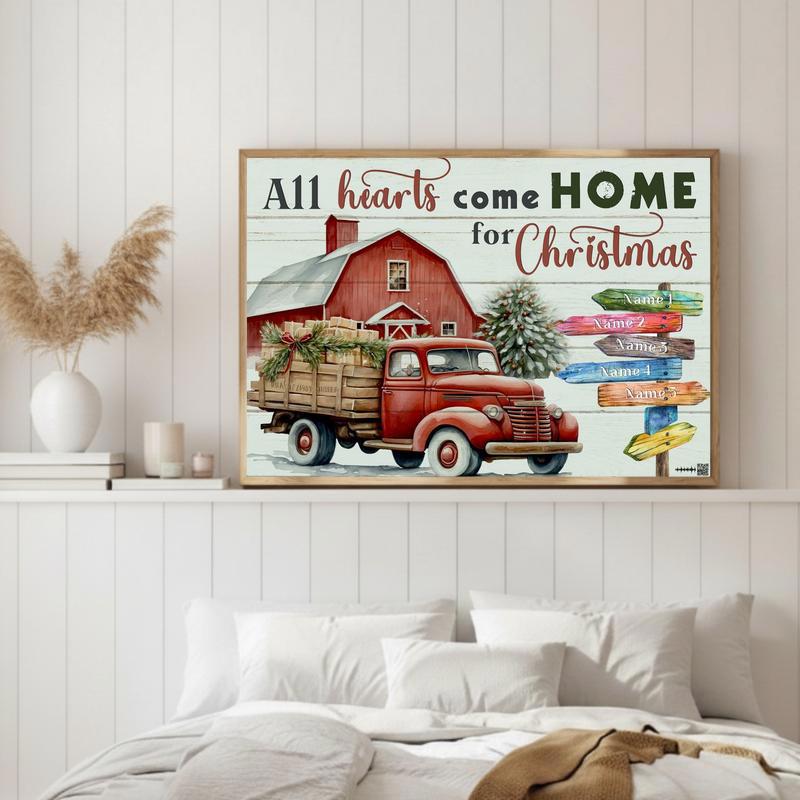 Custom Family Canvas Christmas Hearts Come Home Wall Art
