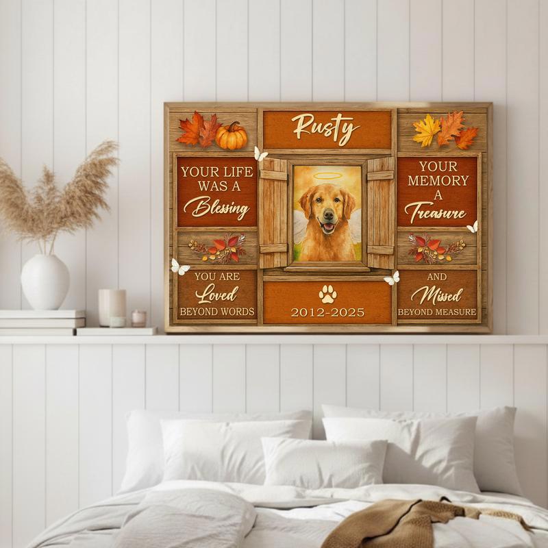 Autumn's Embrace Dog Remembrance Keepsake Farmhouse Canvas