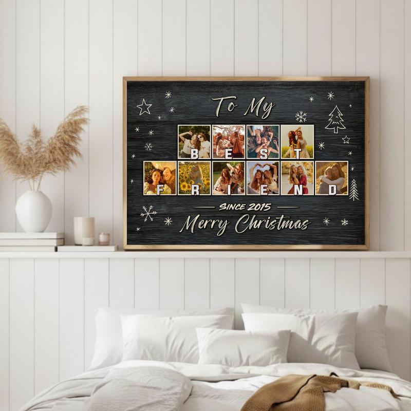 Cherished Bestie Photo Collage Christmas Chalkboard Canvas