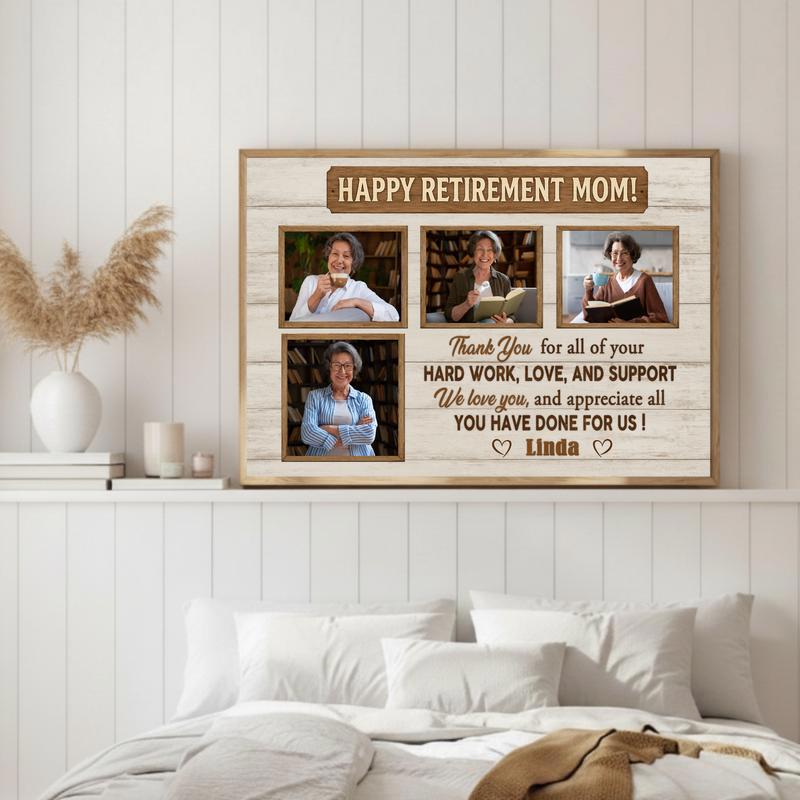 Cherished Mom's Retirement Personalized Photo Collage Canvas Gift