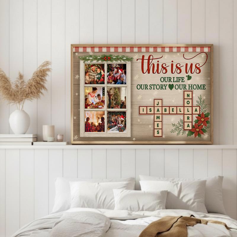 Christmas Name Crossword & Quote Photo Keepsake Canvas