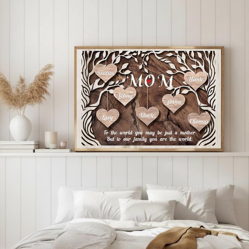 Mother's Love Story Custom Family Tree Canvas with Kids' Names