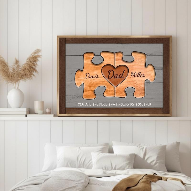 Personalized Puzzle Canvas Rustic Family Wood Gift for Him