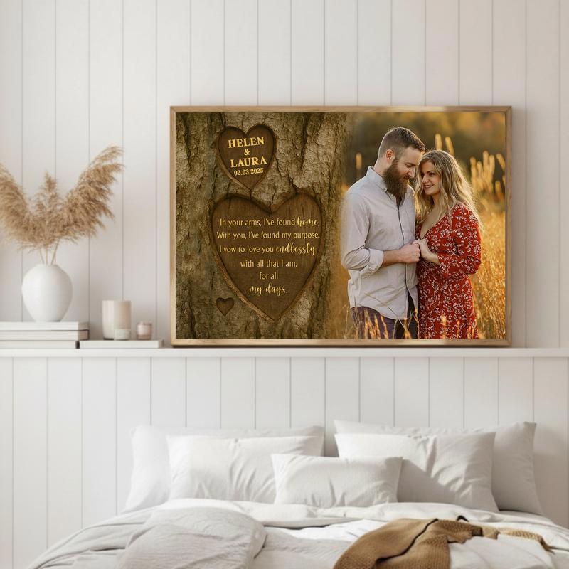 Eternal Love - Custom Names & Date Tree Carving Photo Canvas
