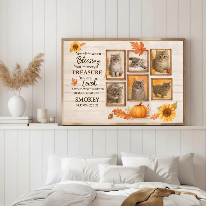 Fall Comfort - Personalized Cat Loss Photo Collage Farmhouse Canvas